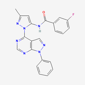 molecular formula C22H16FN7O B6482794 3-fluoro-N-(3-methyl-1-{1-phenyl-1H-pyrazolo[3,4-d]pyrimidin-4-yl}-1H-pyrazol-5-yl)benzamide CAS No. 1005949-41-6