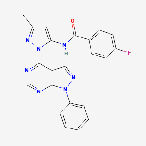 molecular formula C22H16FN7O B6482800 4-fluoro-N-(3-methyl-1-{1-phenyl-1H-pyrazolo[3,4-d]pyrimidin-4-yl}-1H-pyrazol-5-yl)benzamide CAS No. 1006304-06-8