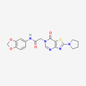 molecular formula C18H17N5O4S B6482827 N-(2H-1,3-benzodioxol-5-yl)-2-[7-oxo-2-(pyrrolidin-1-yl)-6H,7H-[1,3]thiazolo[4,5-d]pyrimidin-6-yl]acetamide CAS No. 1223980-43-5