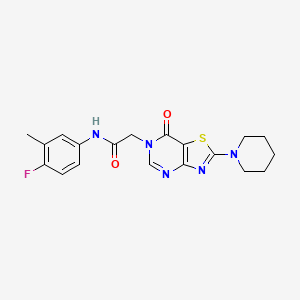 molecular formula C19H20FN5O2S B6482830 N-(4-fluoro-3-methylphenyl)-2-[7-oxo-2-(piperidin-1-yl)-6H,7H-[1,3]thiazolo[4,5-d]pyrimidin-6-yl]acetamide CAS No. 1223767-33-6