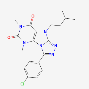 molecular formula C19H21ClN6O2 B6482883 3-(4-chlorophenyl)-5,7-dimethyl-9-(3-methylbutyl)-5H,6H,7H,8H,9H-[1,2,4]triazolo[3,4-h]purine-6,8-dione CAS No. 921786-02-9