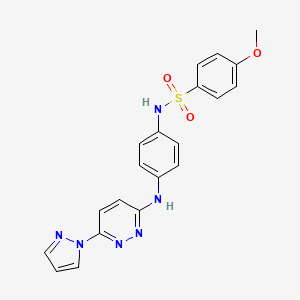 molecular formula C20H18N6O3S B6483005 4-methoxy-N-(4-{[6-(1H-pyrazol-1-yl)pyridazin-3-yl]amino}phenyl)benzene-1-sulfonamide CAS No. 1014026-22-2