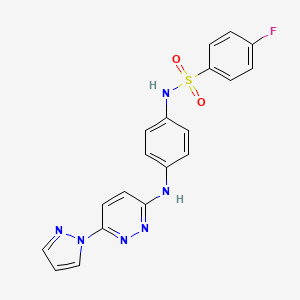 molecular formula C19H15FN6O2S B6483008 4-fluoro-N-(4-{[6-(1H-pyrazol-1-yl)pyridazin-3-yl]amino}phenyl)benzene-1-sulfonamide CAS No. 1014026-25-5