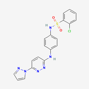 molecular formula C19H15ClN6O2S B6483013 2-chloro-N-(4-{[6-(1H-pyrazol-1-yl)pyridazin-3-yl]amino}phenyl)benzene-1-sulfonamide CAS No. 1014027-31-6