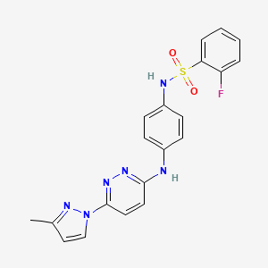 molecular formula C20H17FN6O2S B6483044 2-fluoro-N-(4-{[6-(3-methyl-1H-pyrazol-1-yl)pyridazin-3-yl]amino}phenyl)benzene-1-sulfonamide CAS No. 1014046-37-7