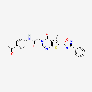 molecular formula C25H19N5O4S B6483064 N-(4-acetylphenyl)-2-[5-methyl-4-oxo-6-(3-phenyl-1,2,4-oxadiazol-5-yl)-3H,4H-thieno[2,3-d]pyrimidin-3-yl]acetamide CAS No. 1223859-50-4