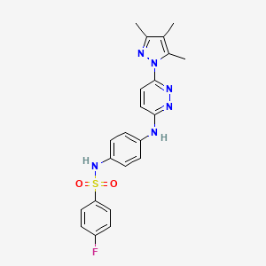 molecular formula C22H21FN6O2S B6483066 4-fluoro-N-(4-{[6-(3,4,5-trimethyl-1H-pyrazol-1-yl)pyridazin-3-yl]amino}phenyl)benzene-1-sulfonamide CAS No. 1014047-59-6