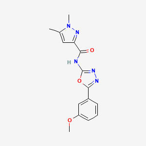 molecular formula C15H15N5O3 B6483236 N-[5-(3-methoxyphenyl)-1,3,4-oxadiazol-2-yl]-1,5-dimethyl-1H-pyrazole-3-carboxamide CAS No. 1014028-26-2