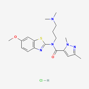 molecular formula C19H26ClN5O2S B6483295 N-[3-(dimethylamino)propyl]-N-(6-methoxy-1,3-benzothiazol-2-yl)-1,3-dimethyl-1H-pyrazole-5-carboxamide hydrochloride CAS No. 1216999-57-3