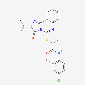 molecular formula C22H20ClFN4O2S B6483297 N-(4-chloro-2-fluorophenyl)-2-{[3-oxo-2-(propan-2-yl)-2H,3H-imidazo[1,2-c]quinazolin-5-yl]sulfanyl}propanamide CAS No. 1190017-95-8