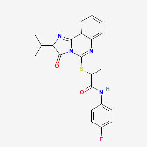 molecular formula C22H21FN4O2S B6483301 N-(4-fluorophenyl)-2-{[3-oxo-2-(propan-2-yl)-2H,3H-imidazo[1,2-c]quinazolin-5-yl]sulfanyl}propanamide CAS No. 1189445-38-2