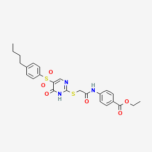 molecular formula C25H27N3O6S2 B6483314 ethyl 4-(2-{[5-(4-butylbenzenesulfonyl)-6-oxo-1,6-dihydropyrimidin-2-yl]sulfanyl}acetamido)benzoate CAS No. 1223929-74-5
