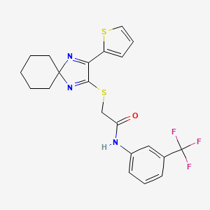 molecular formula C21H20F3N3OS2 B6483362 2-{[3-(thiophen-2-yl)-1,4-diazaspiro[4.5]deca-1,3-dien-2-yl]sulfanyl}-N-[3-(trifluoromethyl)phenyl]acetamide CAS No. 1223844-10-7