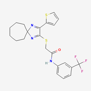 molecular formula C22H22F3N3OS2 B6483370 2-{[3-(thiophen-2-yl)-1,4-diazaspiro[4.6]undeca-1,3-dien-2-yl]sulfanyl}-N-[3-(trifluoromethyl)phenyl]acetamide CAS No. 1223780-87-7
