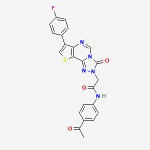 molecular formula C23H16FN5O3S B6483479 N-(4-acetylphenyl)-2-[10-(4-fluorophenyl)-5-oxo-12-thia-3,4,6,8-tetraazatricyclo[7.3.0.0^{2,6}]dodeca-1(9),2,7,10-tetraen-4-yl]acetamide CAS No. 1217090-66-8