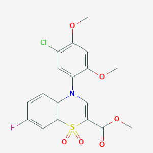 molecular formula C18H15ClFNO6S B6483599 methyl 4-(5-chloro-2,4-dimethoxyphenyl)-7-fluoro-1,1-dioxo-4H-1lambda6,4-benzothiazine-2-carboxylate CAS No. 1291845-91-4