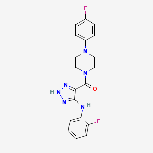 molecular formula C19H18F2N6O B6483712 N-(2-fluorophenyl)-4-[4-(4-fluorophenyl)piperazine-1-carbonyl]-1H-1,2,3-triazol-5-amine CAS No. 1291846-83-7