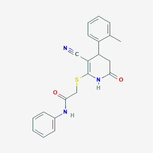 molecular formula C21H19N3O2S B6483775 2-{[3-cyano-4-(2-methylphenyl)-6-oxo-1,4,5,6-tetrahydropyridin-2-yl]sulfanyl}-N-phenylacetamide CAS No. 312509-63-0