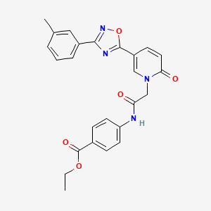 molecular formula C25H22N4O5 B6483875 ethyl 4-(2-{5-[3-(3-methylphenyl)-1,2,4-oxadiazol-5-yl]-2-oxo-1,2-dihydropyridin-1-yl}acetamido)benzoate CAS No. 1326868-87-4
