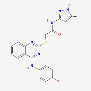 molecular formula C20H17FN6OS B6483985 2-({4-[(4-fluorophenyl)amino]quinazolin-2-yl}sulfanyl)-N-(3-methyl-1H-pyrazol-5-yl)acetamide CAS No. 1039053-33-2