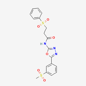 3-(benzenesulfonyl)-N-[5-(3-methanesulfonylphenyl)-1,3,4-oxadiazol-2-yl]propanamide