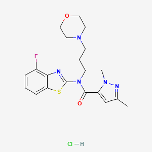 molecular formula C20H25ClFN5O2S B6484251 N-(4-fluoro-1,3-benzothiazol-2-yl)-1,3-dimethyl-N-[3-(morpholin-4-yl)propyl]-1H-pyrazole-5-carboxamide hydrochloride CAS No. 1215534-14-7