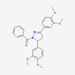 molecular formula C26H26N2O5 B6484370 1-benzoyl-3,5-bis(3,4-dimethoxyphenyl)-4,5-dihydro-1H-pyrazole CAS No. 402950-89-4