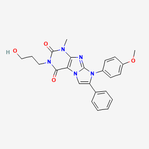 molecular formula C24H23N5O4 B6484441 3-(3-hydroxypropyl)-8-(4-methoxyphenyl)-1-methyl-7-phenyl-1H,2H,3H,4H,8H-imidazo[1,2-g]purine-2,4-dione CAS No. 896296-11-0