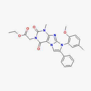 molecular formula C26H25N5O5 B6484456 ethyl 2-[8-(2-methoxy-5-methylphenyl)-1-methyl-2,4-dioxo-7-phenyl-1H,2H,3H,4H,8H-imidazo[1,2-g]purin-3-yl]acetate CAS No. 886900-91-0