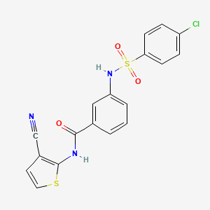 molecular formula C18H12ClN3O3S2 B6484496 3-(4-chlorobenzenesulfonamido)-N-(3-cyanothiophen-2-yl)benzamide CAS No. 898441-15-1