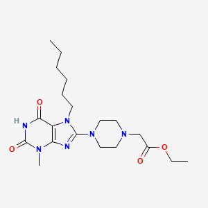 molecular formula C20H32N6O4 B6484529 ethyl 2-[4-(7-hexyl-3-methyl-2,6-dioxo-2,3,6,7-tetrahydro-1H-purin-8-yl)piperazin-1-yl]acetate CAS No. 898437-43-9