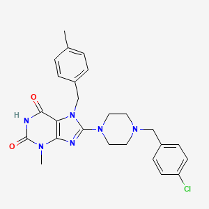 molecular formula C25H27ClN6O2 B6484531 8-{4-[(4-chlorophenyl)methyl]piperazin-1-yl}-3-methyl-7-[(4-methylphenyl)methyl]-2,3,6,7-tetrahydro-1H-purine-2,6-dione CAS No. 898463-60-0