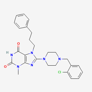 molecular formula C26H29ClN6O2 B6484540 8-{4-[(2-chlorophenyl)methyl]piperazin-1-yl}-3-methyl-7-(3-phenylpropyl)-2,3,6,7-tetrahydro-1H-purine-2,6-dione CAS No. 898419-87-9