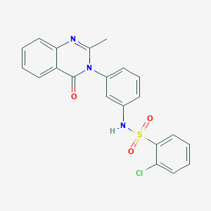 molecular formula C21H16ClN3O3S B6484575 2-chloro-N-[3-(2-methyl-4-oxo-3,4-dihydroquinazolin-3-yl)phenyl]benzene-1-sulfonamide CAS No. 898456-45-6