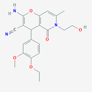molecular formula C21H23N3O5 B6484685 2-amino-4-(4-ethoxy-3-methoxyphenyl)-6-(2-hydroxyethyl)-7-methyl-5-oxo-4H,5H,6H-pyrano[3,2-c]pyridine-3-carbonitrile CAS No. 884217-32-7