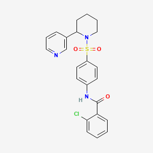 molecular formula C23H22ClN3O3S B6484755 2-chloro-N-(4-{[2-(pyridin-3-yl)piperidin-1-yl]sulfonyl}phenyl)benzamide CAS No. 393834-60-1