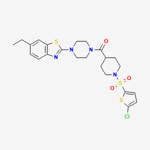 molecular formula C23H27ClN4O3S3 B6484774 2-(4-{1-[(5-chlorothiophen-2-yl)sulfonyl]piperidine-4-carbonyl}piperazin-1-yl)-6-ethyl-1,3-benzothiazole CAS No. 922820-36-8