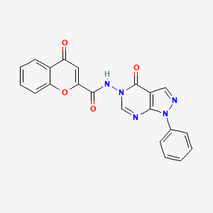 molecular formula C21H13N5O4 B6485005 4-oxo-N-{4-oxo-1-phenyl-1H,4H,5H-pyrazolo[3,4-d]pyrimidin-5-yl}-4H-chromene-2-carboxamide CAS No. 899966-51-9
