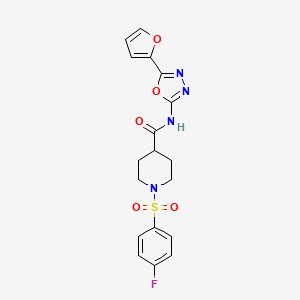 molecular formula C18H17FN4O5S B6485195 1-(4-fluorobenzenesulfonyl)-N-[5-(furan-2-yl)-1,3,4-oxadiazol-2-yl]piperidine-4-carboxamide CAS No. 923509-01-7
