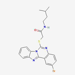 2-({4-bromo-8,10,17-triazatetracyclo[8.7.0.0^{2,7}.0^{11,16}]heptadeca-1(17),2(7),3,5,8,11(16),12,14-octaen-9-yl}sulfanyl)-N-(3-methylbutyl)acetamide