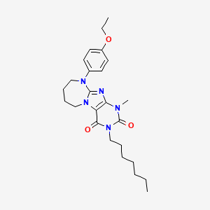 molecular formula C25H35N5O3 B6485269 10-(4-ethoxyphenyl)-3-heptyl-1-methyl-1H,2H,3H,4H,6H,7H,8H,9H,10H-[1,3]diazepino[1,2-g]purine-2,4-dione CAS No. 887197-45-7
