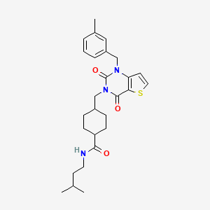 molecular formula C27H35N3O3S B6485355 N-(3-methylbutyl)-4-({1-[(3-methylphenyl)methyl]-2,4-dioxo-1H,2H,3H,4H-thieno[3,2-d]pyrimidin-3-yl}methyl)cyclohexane-1-carboxamide CAS No. 932553-07-6