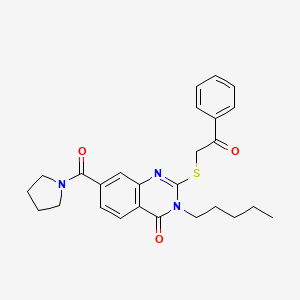 molecular formula C26H29N3O3S B6485376 2-[(2-oxo-2-phenylethyl)sulfanyl]-3-pentyl-7-(pyrrolidine-1-carbonyl)-3,4-dihydroquinazolin-4-one CAS No. 309750-10-5