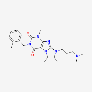 molecular formula C23H30N6O2 B6485497 8-[3-(dimethylamino)propyl]-1,6,7-trimethyl-3-[(2-methylphenyl)methyl]-1H,2H,3H,4H,8H-imidazo[1,2-g]purine-2,4-dione CAS No. 919041-89-7