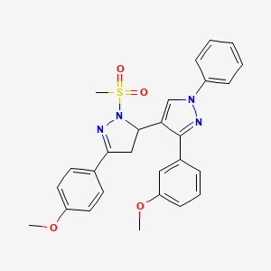 molecular formula C27H26N4O4S B6485502 2-methanesulfonyl-3'-(3-methoxyphenyl)-5-(4-methoxyphenyl)-1'-phenyl-3,4-dihydro-1'H,2H-3,4'-bipyrazole CAS No. 1017500-25-2