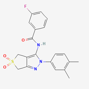 N-[2-(3,4-dimethylphenyl)-5,5-dioxo-2H,4H,6H-5lambda6-thieno[3,4-c]pyrazol-3-yl]-3-fluorobenzamide