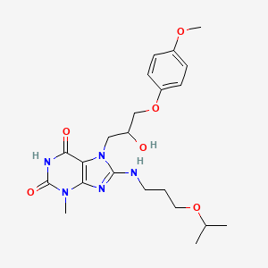 molecular formula C22H31N5O6 B6485607 7-[2-hydroxy-3-(4-methoxyphenoxy)propyl]-3-methyl-8-{[3-(propan-2-yloxy)propyl]amino}-2,3,6,7-tetrahydro-1H-purine-2,6-dione CAS No. 941937-21-9