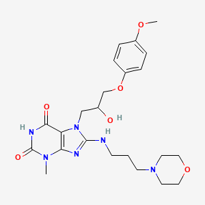 molecular formula C23H32N6O6 B6485608 7-[2-hydroxy-3-(4-methoxyphenoxy)propyl]-3-methyl-8-{[3-(morpholin-4-yl)propyl]amino}-2,3,6,7-tetrahydro-1H-purine-2,6-dione CAS No. 941873-67-2