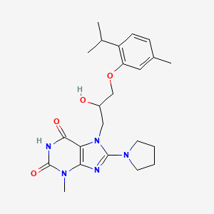 molecular formula C23H31N5O4 B6485653 7-{2-hydroxy-3-[5-methyl-2-(propan-2-yl)phenoxy]propyl}-3-methyl-8-(pyrrolidin-1-yl)-2,3,6,7-tetrahydro-1H-purine-2,6-dione CAS No. 919020-34-1