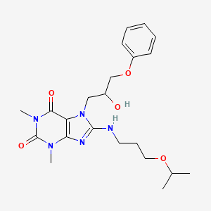 molecular formula C22H31N5O5 B6485674 7-(2-hydroxy-3-phenoxypropyl)-1,3-dimethyl-8-{[3-(propan-2-yloxy)propyl]amino}-2,3,6,7-tetrahydro-1H-purine-2,6-dione CAS No. 941873-94-5